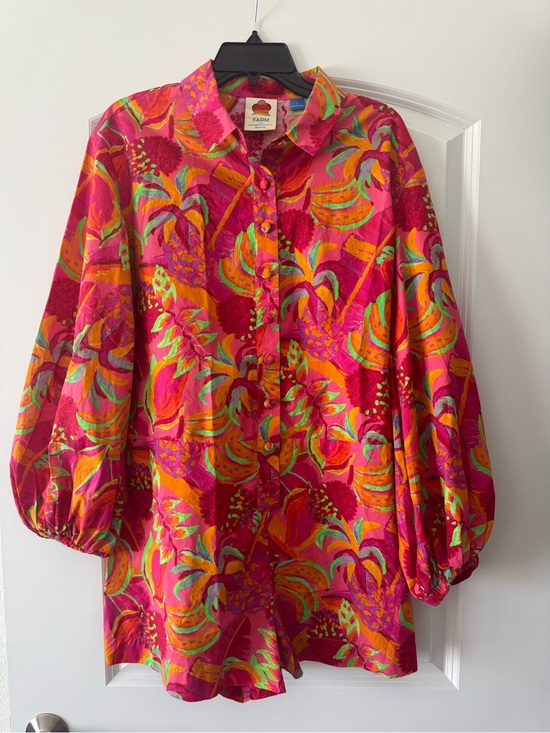 FARM Rio Pants - Farm Rio × Anthropologie Long-Sleeve Printed
Collared Romper Size L